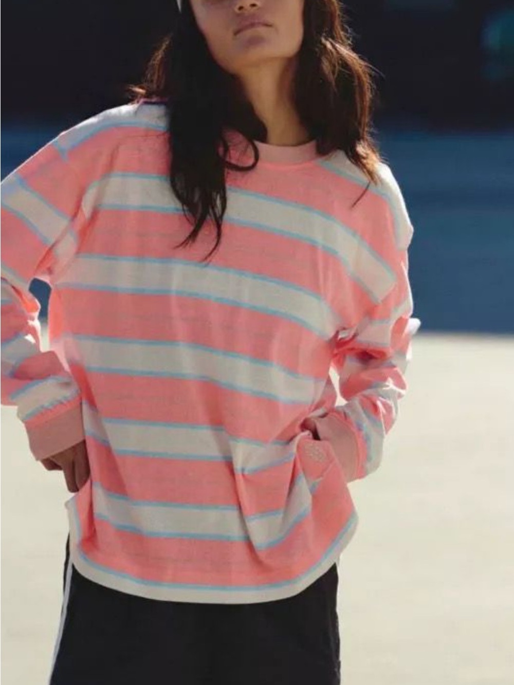 Free peoples  Long-Sleeve Striped Crewneck Shirt - Coral & White